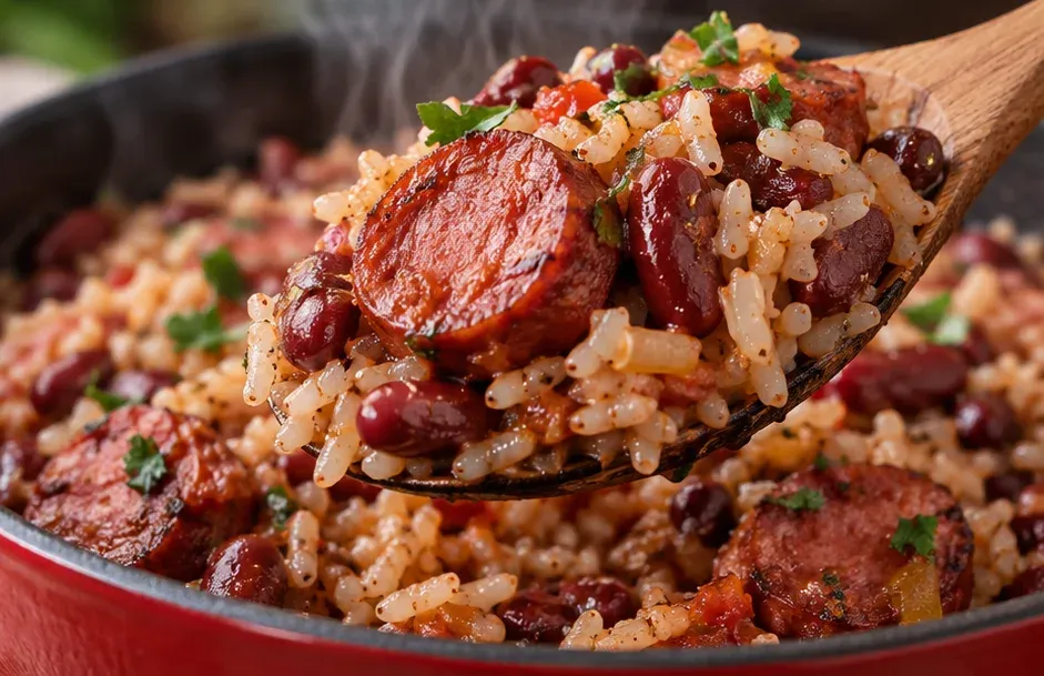 Outra foto de arroz com Feijão Vermelho e Linguiça de Uma Panela Só