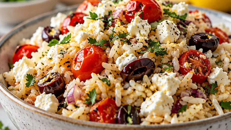 Foto de arroz Pilaf Estilo Grego com Queijo Feta (Uma Panela Só) pronto para servir