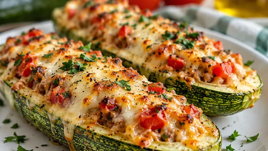 Foto de barquinhas de Abobrinha Recheadas pronto para servir