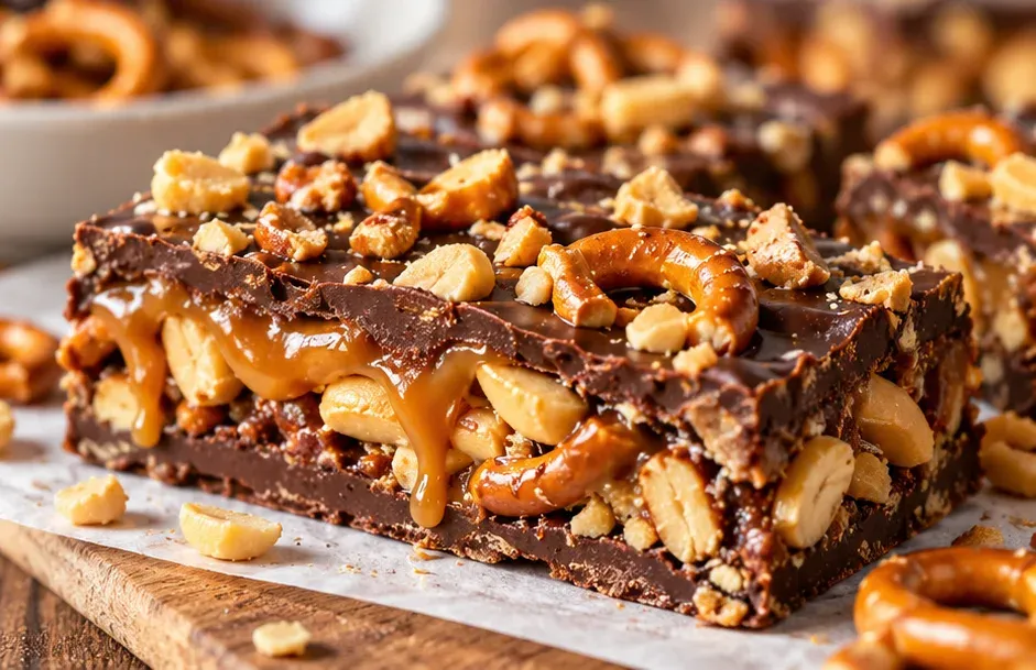 Outra foto de barrinha de Chocolate com Pretzel, Amendoim e Caramelo