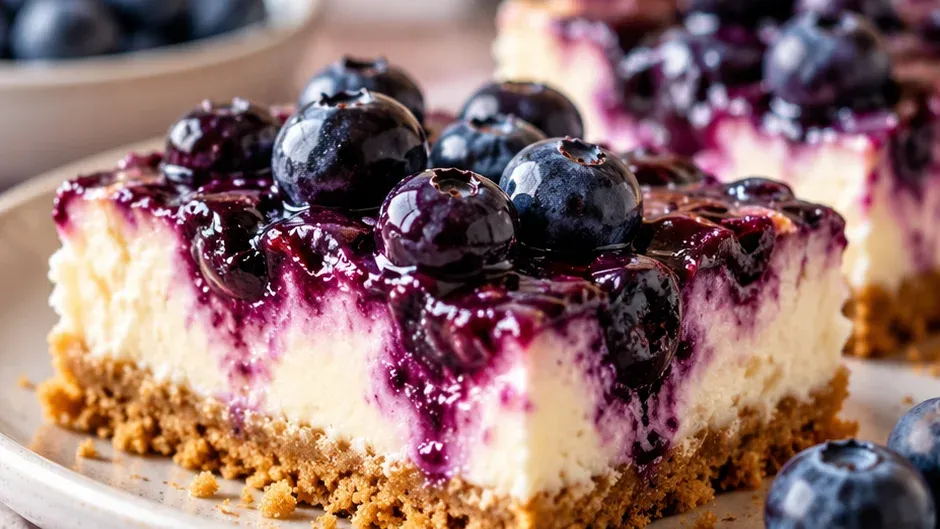 Foto de barrinhas de Cheesecake de Mirtilo pronto para servir