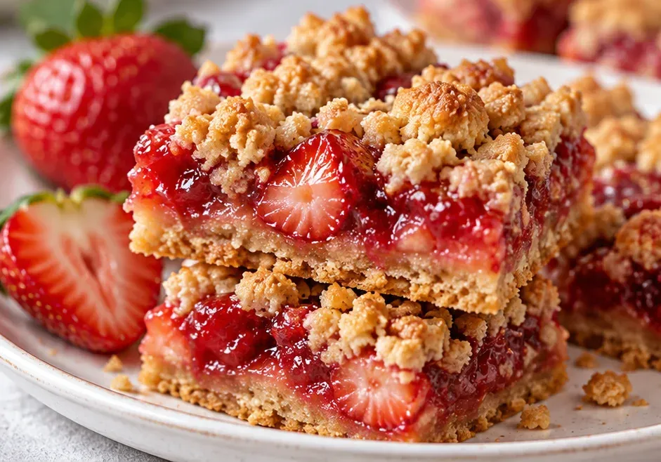 Outra foto de barrinhas de Morango com Crumble Crocante de Manteiga