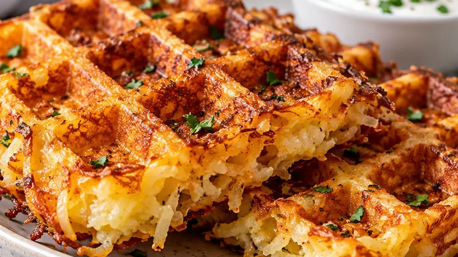 Foto de batata Rösti na Máquina de Waffle pronto para servir