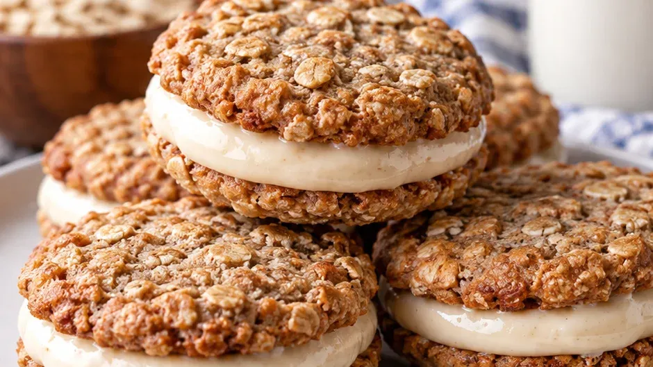 Foto de biscoitos de Aveia com Recheio Cremoso e Massa Madre pronto para servir