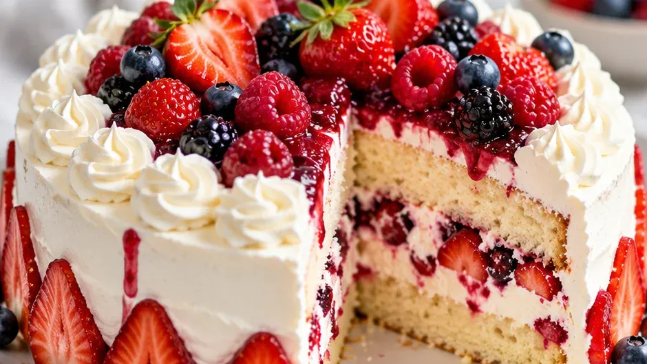 Foto de bolo Chantilly com Frutas Vermelhas pronto para servir