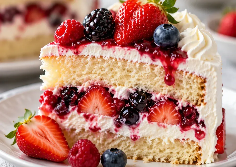 Outra foto de bolo Chantilly com Frutas Vermelhas