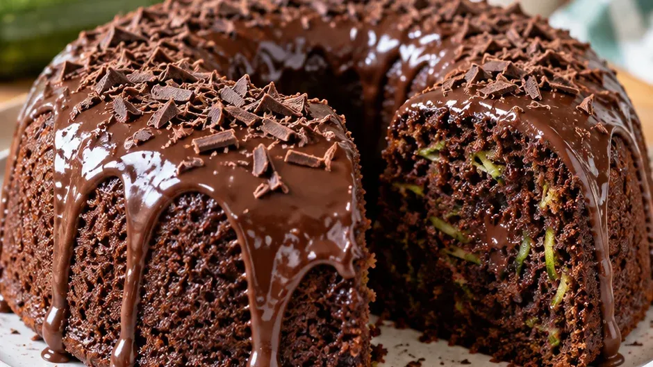 Foto de bolo de Abobrinha com Chocolate Bem Fofinho pronto para servir