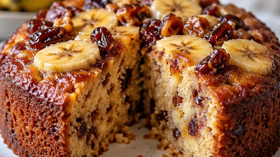 Foto de bolo de Banana com Tâmaras Sem Açúcar pronto para servir
