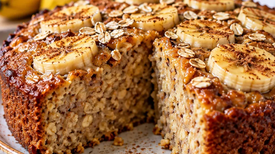 Foto de bolo de Banana Fit com Aveia pronto para servir