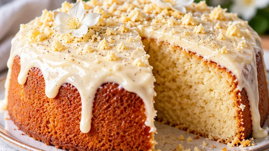 Foto de bolo de Baunilha Vegano Fofinho pronto para servir
