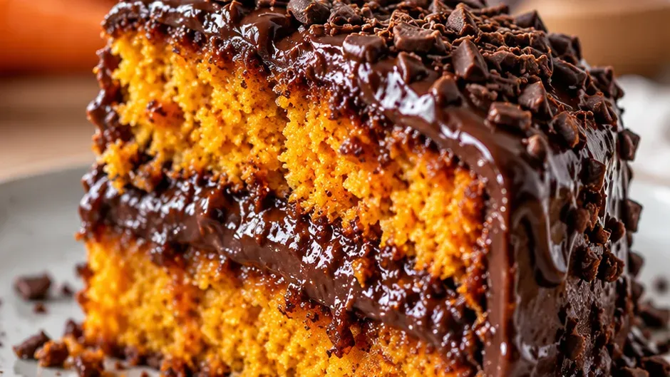 Foto de bolo de Cenoura Trufado com Chocolate pronto para servir