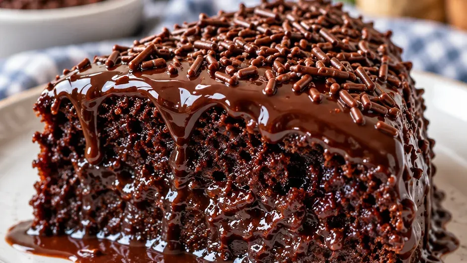 Foto de bolo de Chocolate Molhadinho pronto para servir