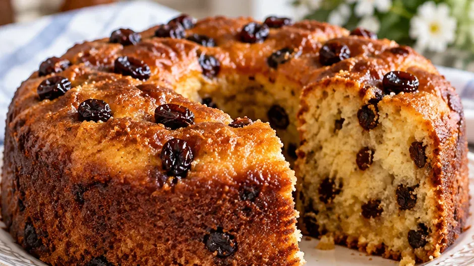 Foto de bolo de Rum com Passas pronto para servir