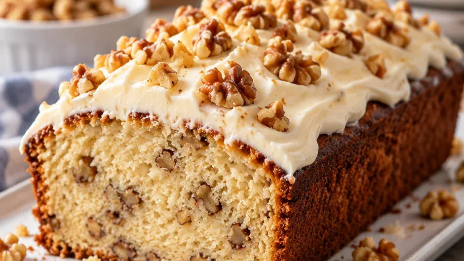 Foto de bolo Inglês com Cream Cheese e Nozes pronto para servir