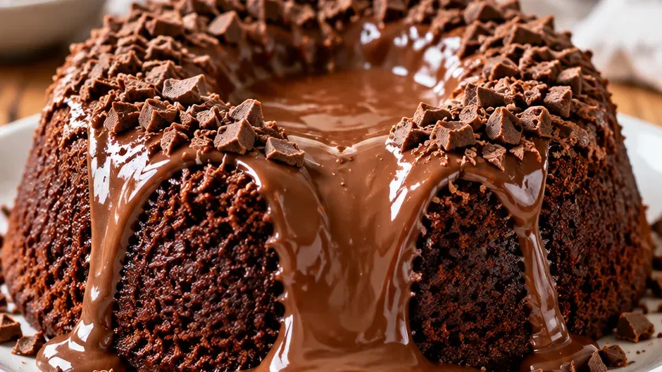 Foto de bolo Vulcão de Chocolate ao Leite pronto para servir