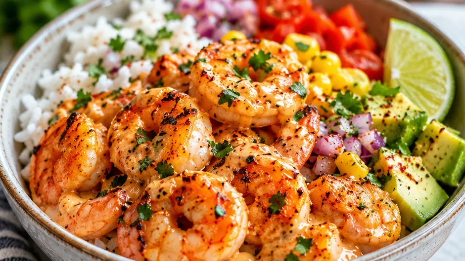 Foto de bowl de Camarão com Chipotle e Limão pronto para servir
