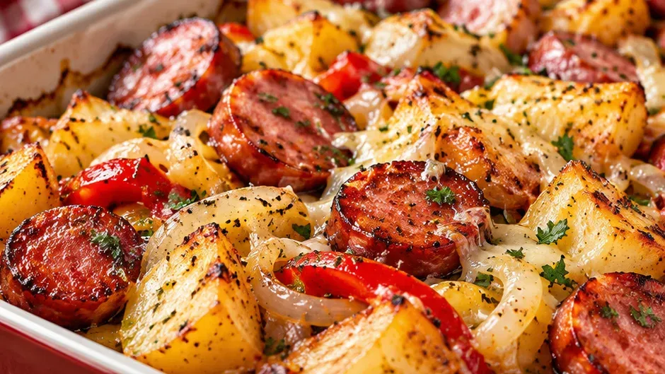 Foto de calabresa com Batatas ao Forno pronto para servir