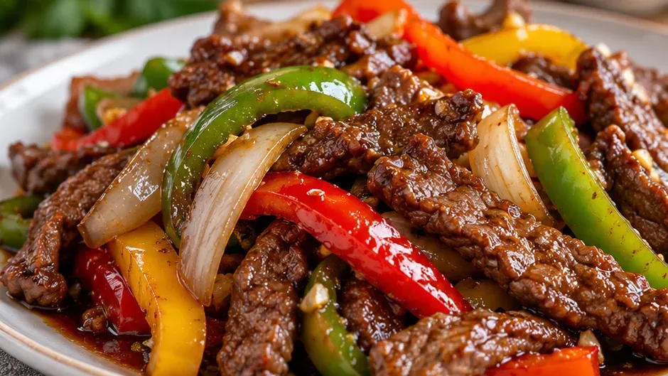Foto de carne com Pimentão ao Molho Shoyu pronto para servir