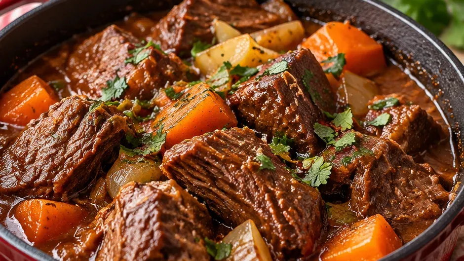Foto de carne de Panela com Bolinhos de Massa no Forno pronto para servir