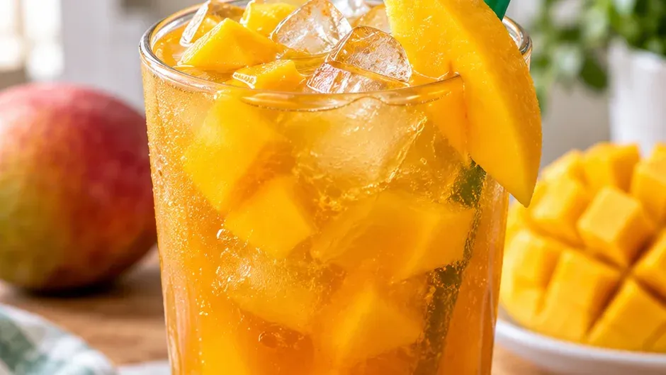 Foto de chá Gelado Refrescante de Manga Estilo Starbucks pronto para servir