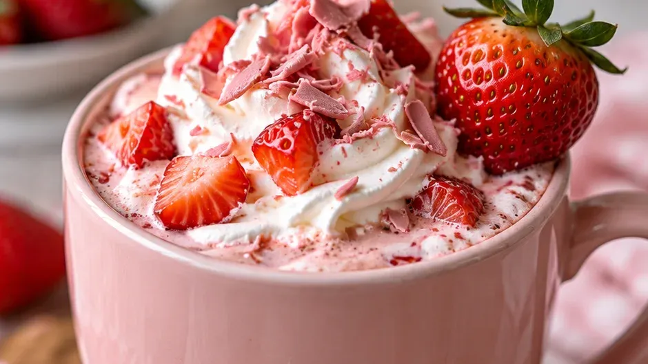 Foto de chocolate Quente Rosa de Morango pronto para servir
