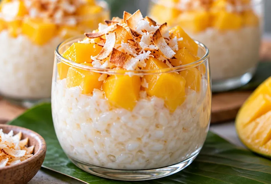 Outra foto de copinhos de Arroz Doce Tailandês com Manga