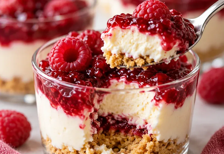 Outra foto de copinhos de Cheesecake de Framboesa Sem Forno