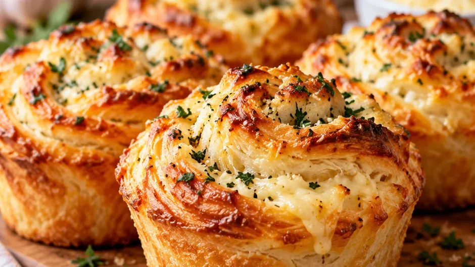 Foto de cruffins Salgados de Queijo e Alho pronto para servir