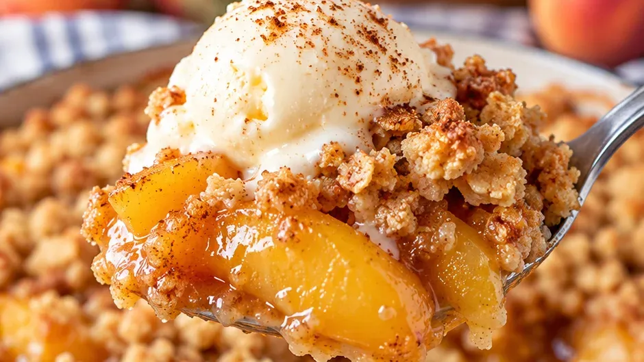 Foto de crumble de Pêssego de Panela (Sem Forno) pronto para servir