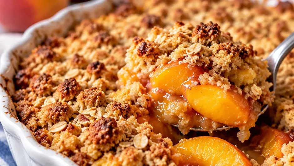 Foto de crumble de Pêssego Rápido em 30 Minutos pronto para servir
