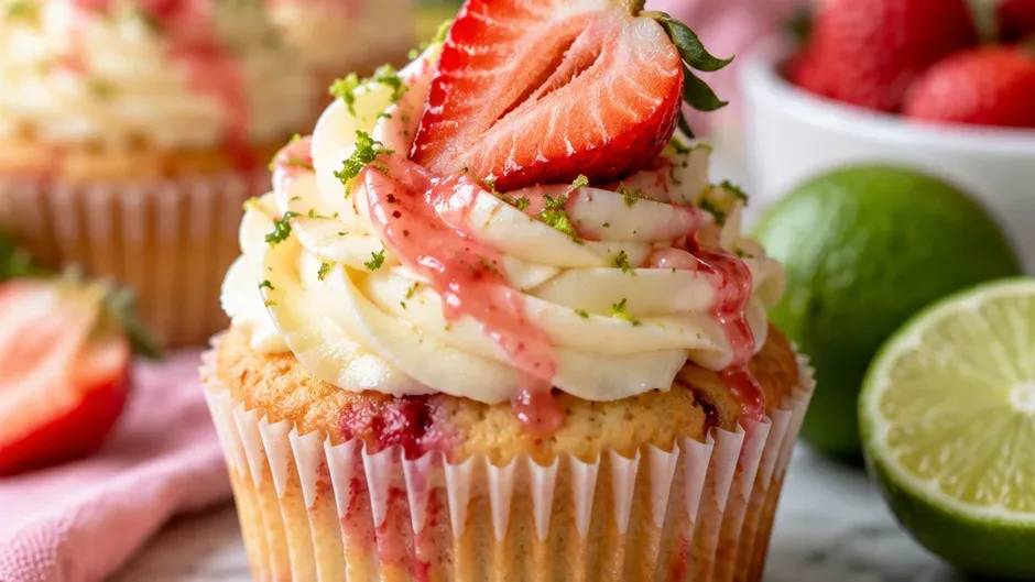 Foto de cupcakes de Limão e Morango Sabor Limonada pronto para servir