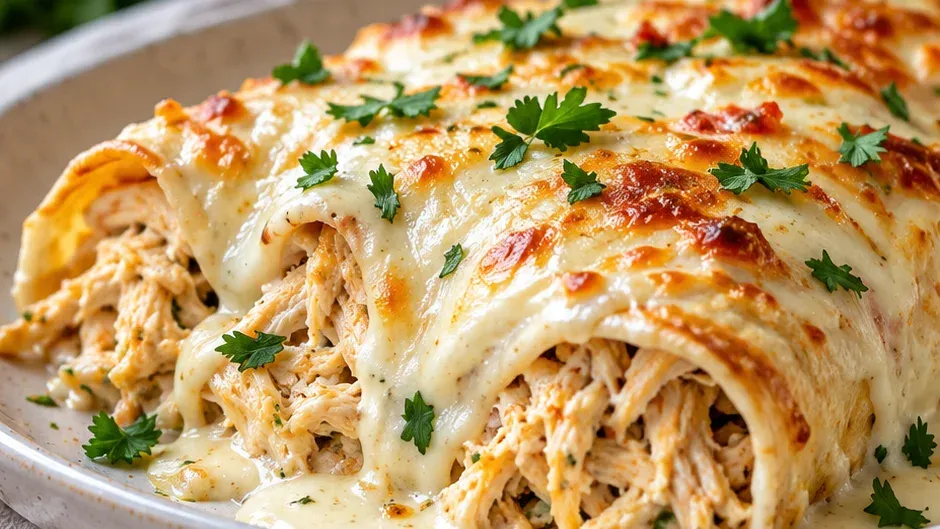 Foto de enchiladas de Frango com Molho Branco pronto para servir