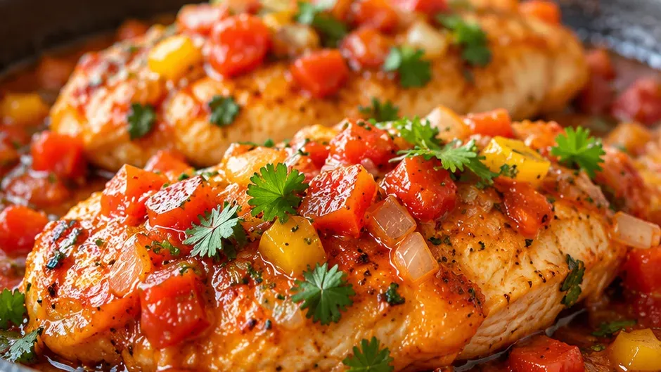 Foto de frango ao Molho Salsa Mexicano pronto para servir