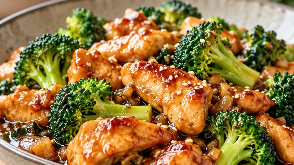 Foto de frango com Brócolis ao Estilo Chinês pronto para servir