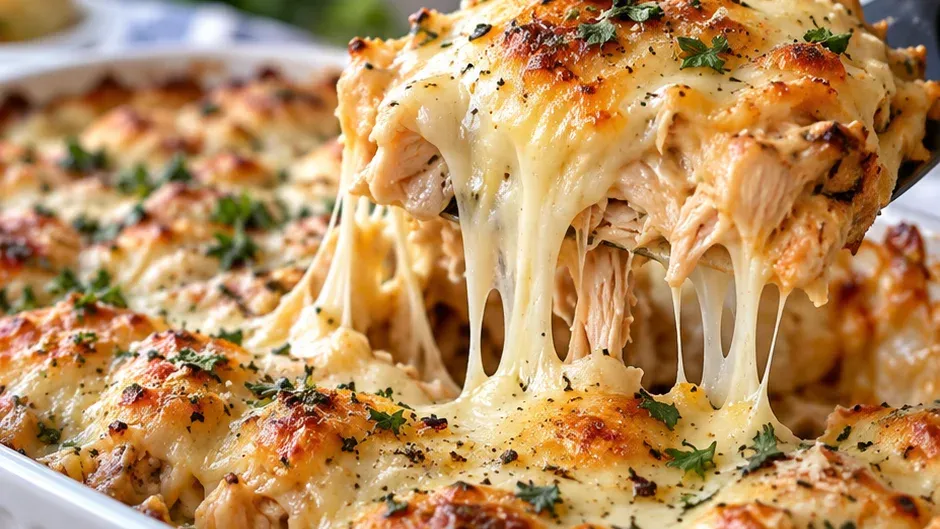 Foto de frango com Queijo e Bolinhos de Massa no Forno pronto para servir