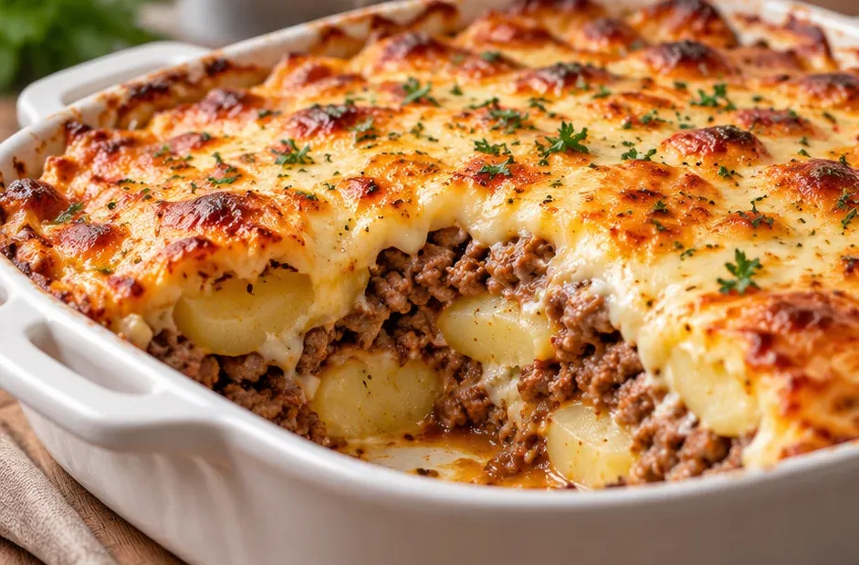 Outra foto de gratinado de Carne Moída, Batata e Queijo