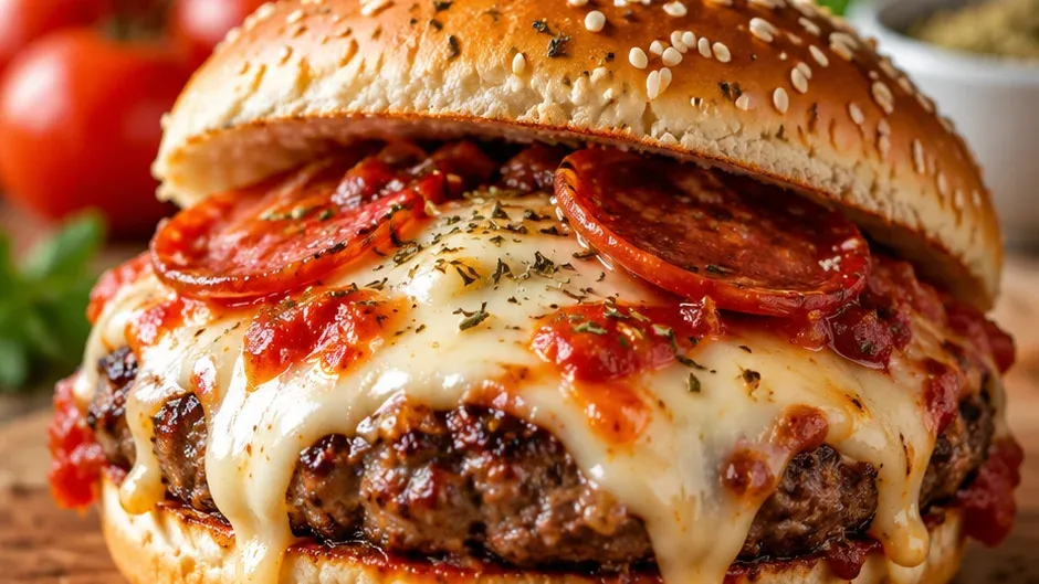 Foto de hambúrguer Sabor Pizza pronto para servir
