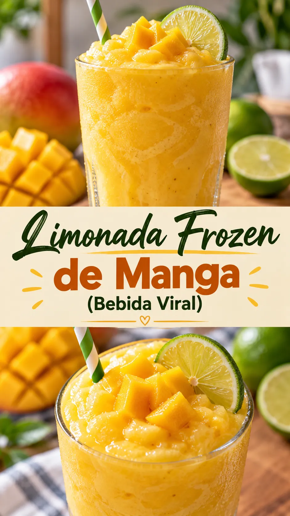 Imagem para o Pinterest com o título “Limonada Frozen de Manga (Bebida Viral)” e duas fotos da receita
