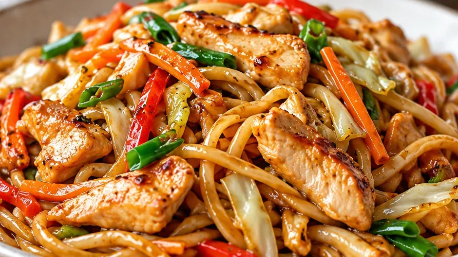Foto de macarrão Chinês com Frango (Lo Mein) pronto para servir