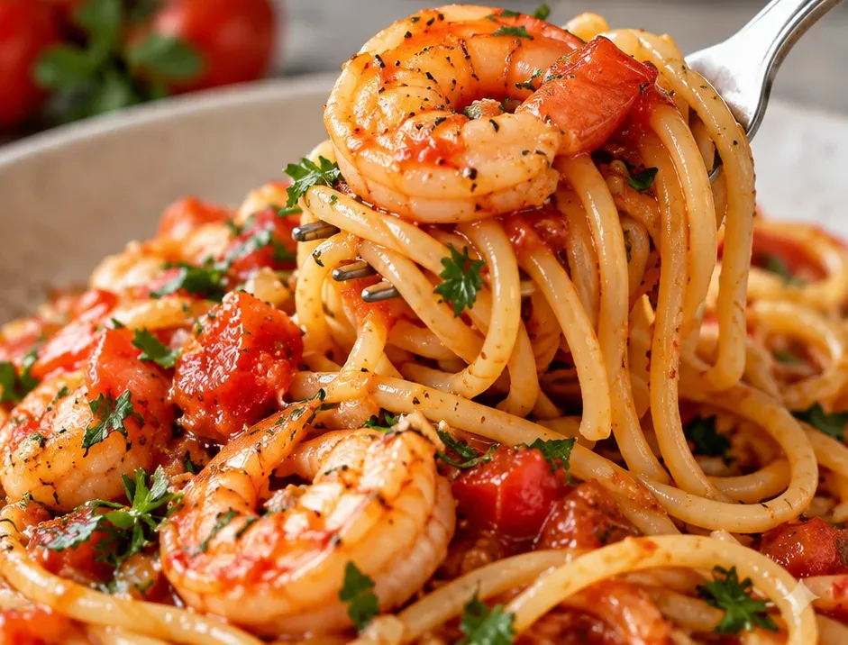 Outra foto de macarrão com Camarão ao Molho de Tomate Fresco