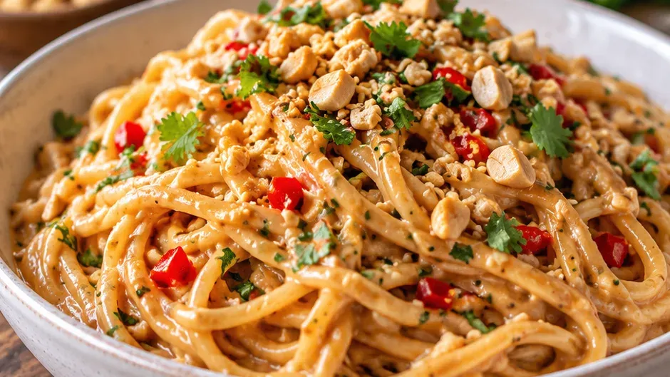 Foto de macarrão com Molho de Pasta de Amendoim pronto para servir