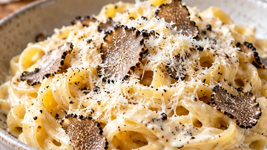 Foto de macarrão Cremoso com Trufas pronto para servir