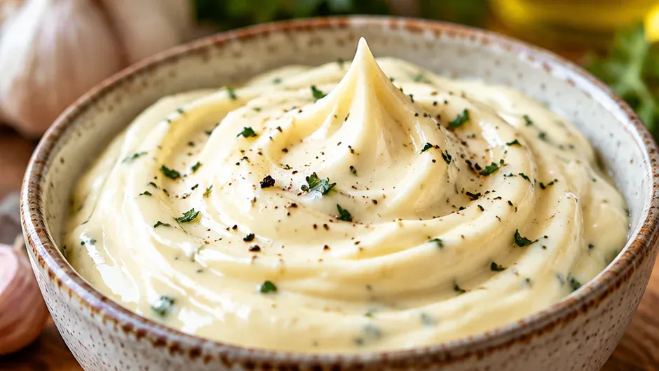 Foto de maionese Vegana de Alho (Aioli) pronto para servir