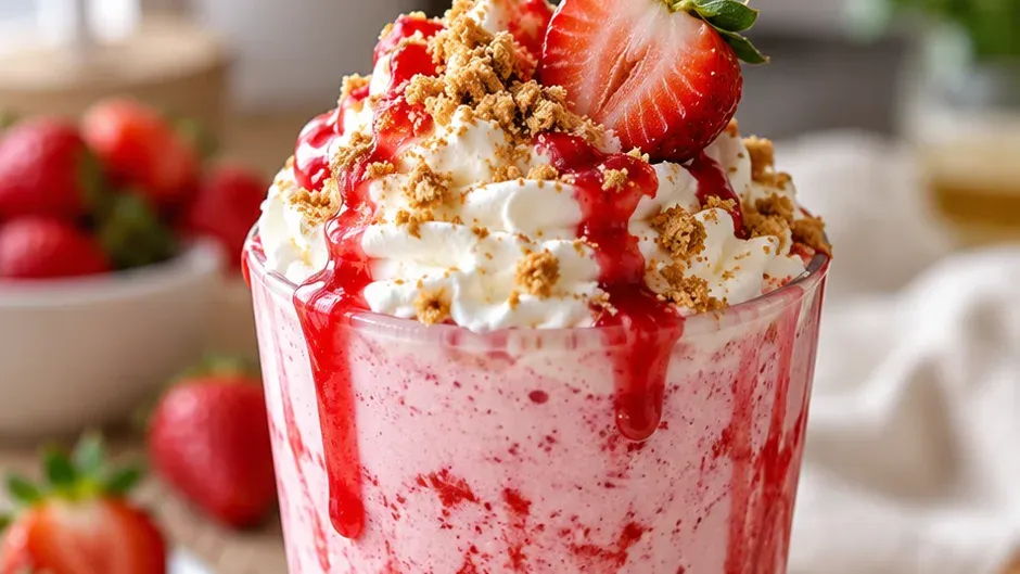 Foto de milk-shake de Cheesecake de Morango pronto para servir