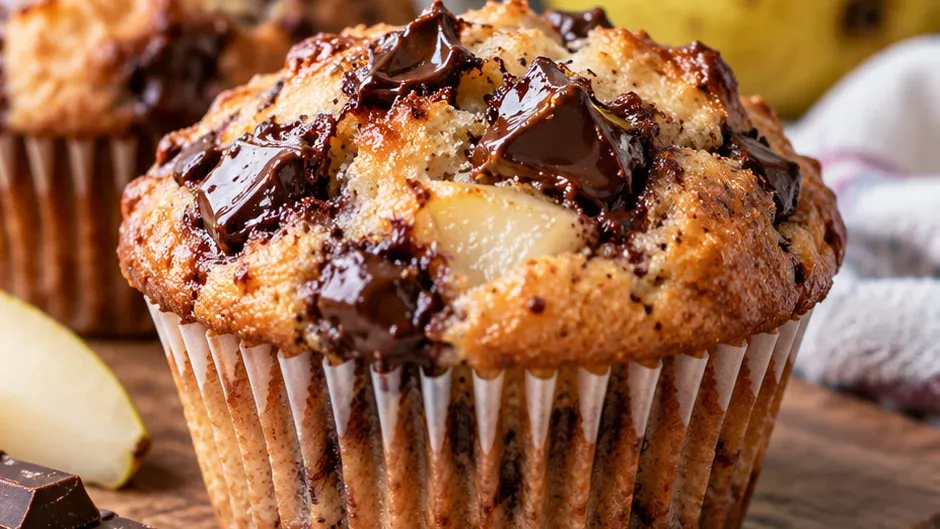 Foto de muffins de Pera com Chocolate pronto para servir