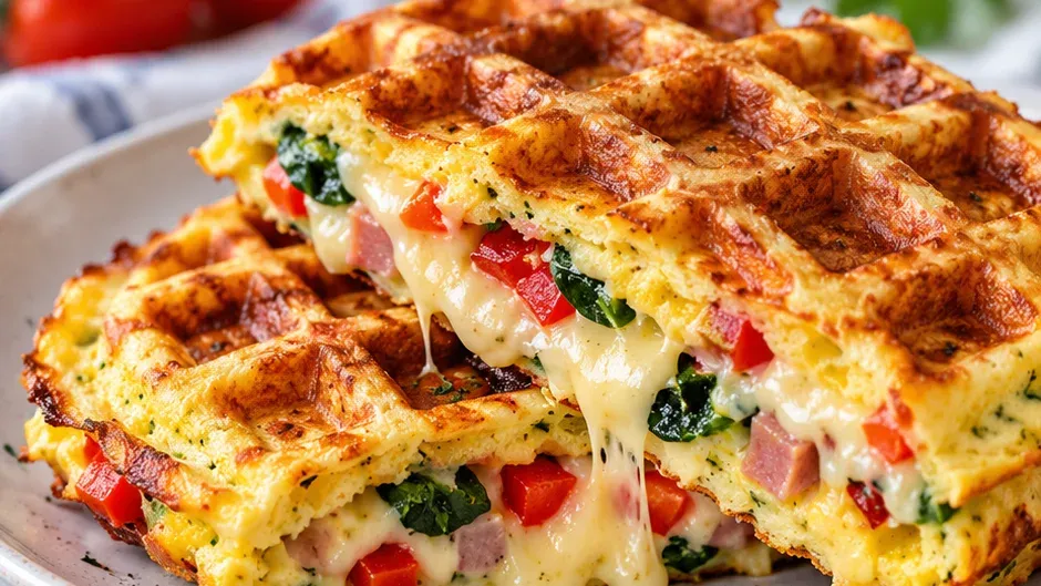 Foto de omelete na Máquina de Waffle pronto para servir