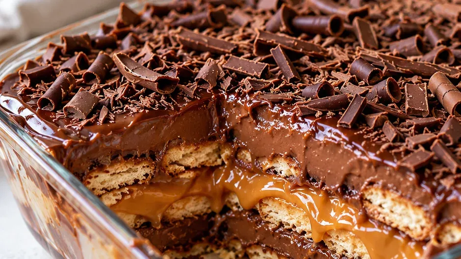 Foto de pavê de Chocolate com Doce de Leite pronto para servir
