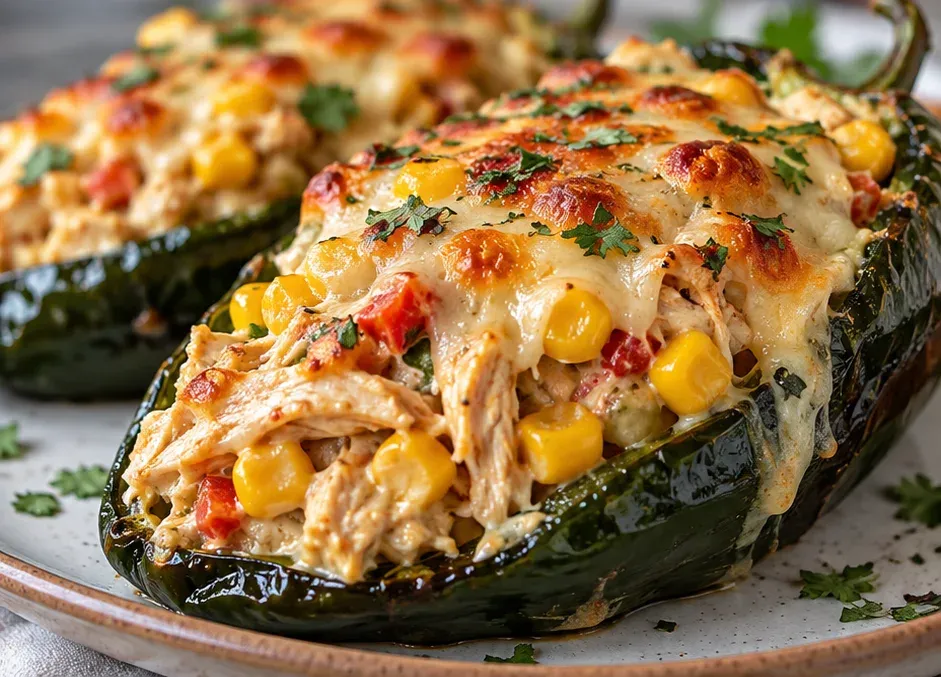 Outra foto de pimentas Poblano Recheadas com Frango Cremoso e Milho