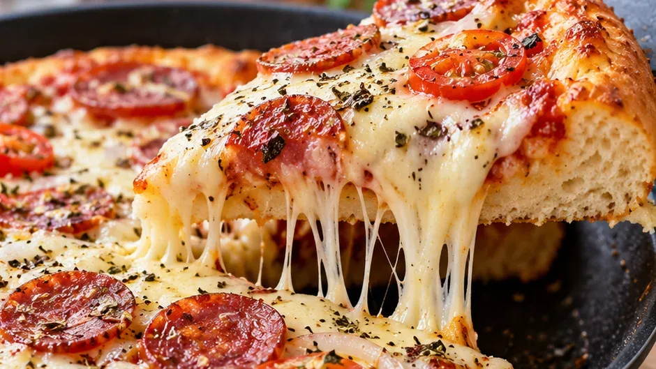 Foto de pizza de Frigideira com Massa Grossa e Fofinha pronto para servir