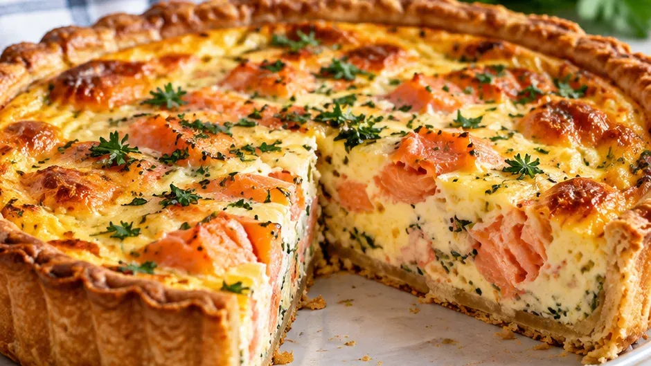 Foto de quiche de Salmão Defumado com Salsinha pronto para servir